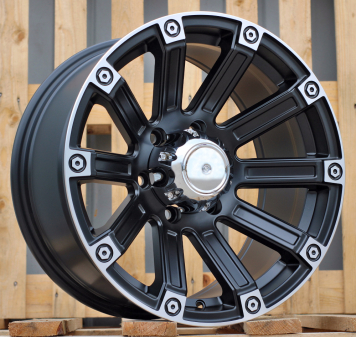 Alu kola Racing Line Y0210, 17x8.5 6x139.7 ET, Černá matná + leštěný límec (zátěžová)